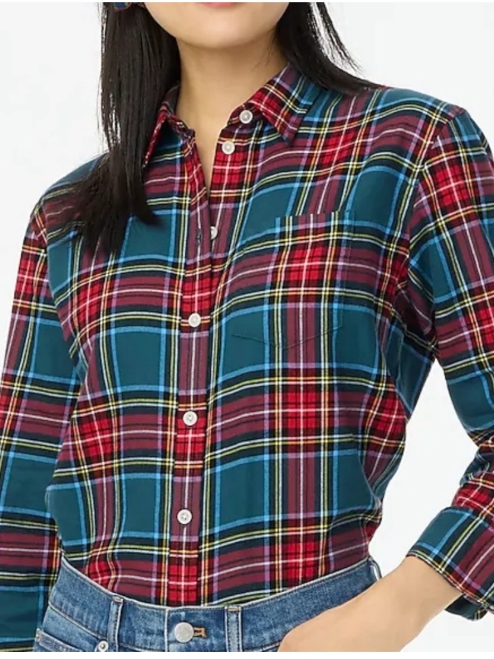 J Crew Flannel shirt Button Down Green Red